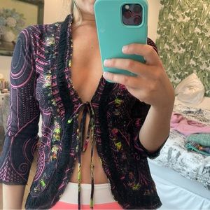 Jean Paul gaultier vintage mesh y2k tie up top, size medium